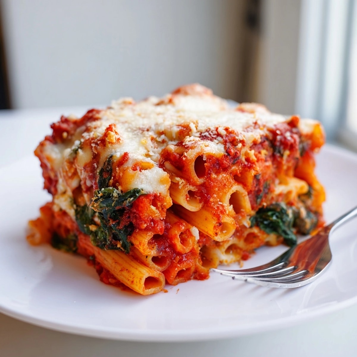 Golden brown Easy Baked Ziti—imagine the aroma of tomatoes, herbs, and cheese.