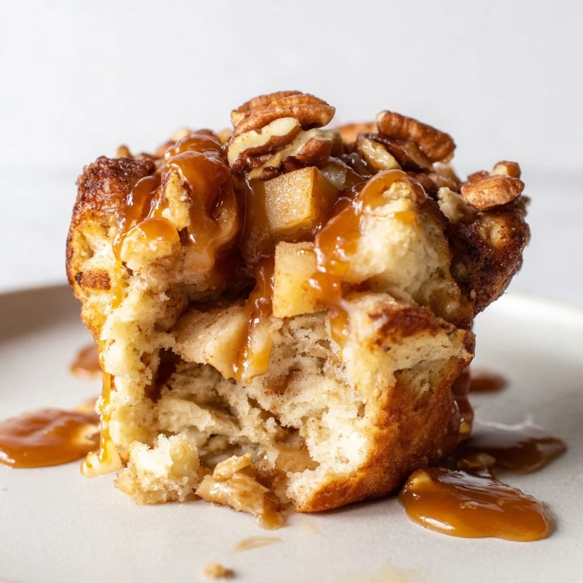 Indulgent Caramel Apple Bread Pudding Muffins, perfect for cozy breakfasts or dessert.