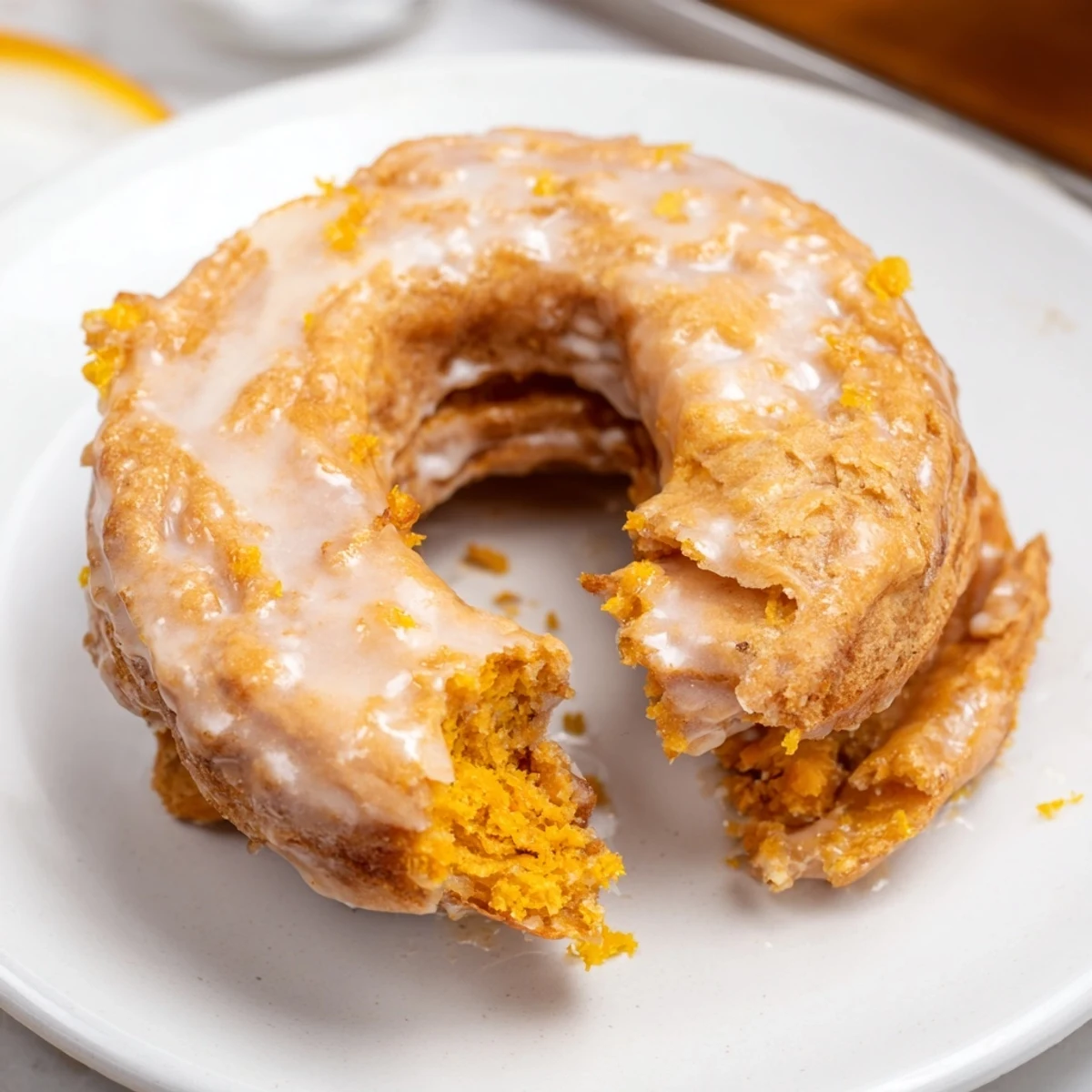 Golden, tender sweet potato biscuit donuts topped with creamy vanilla glaze.  