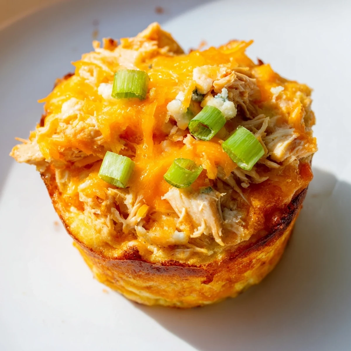 Golden baked muffins bursting with cheesy buffalo chicken, perfect for game-day snacks.  