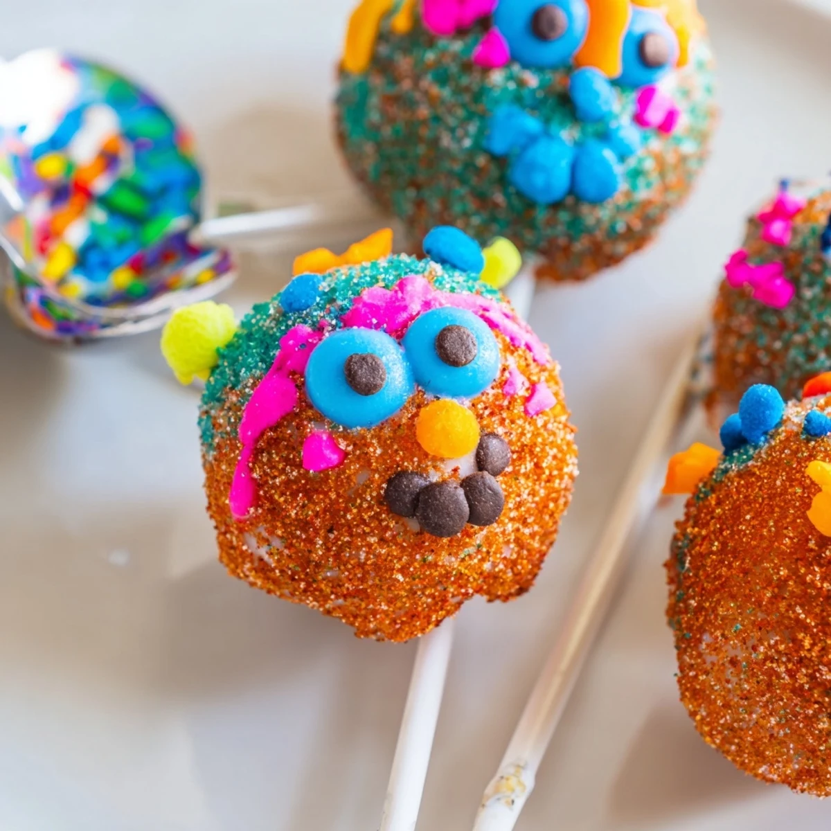 Deliciously fun Cinnamon Sugar Monster Cake Pops laced with sweet cinnamon flavors.