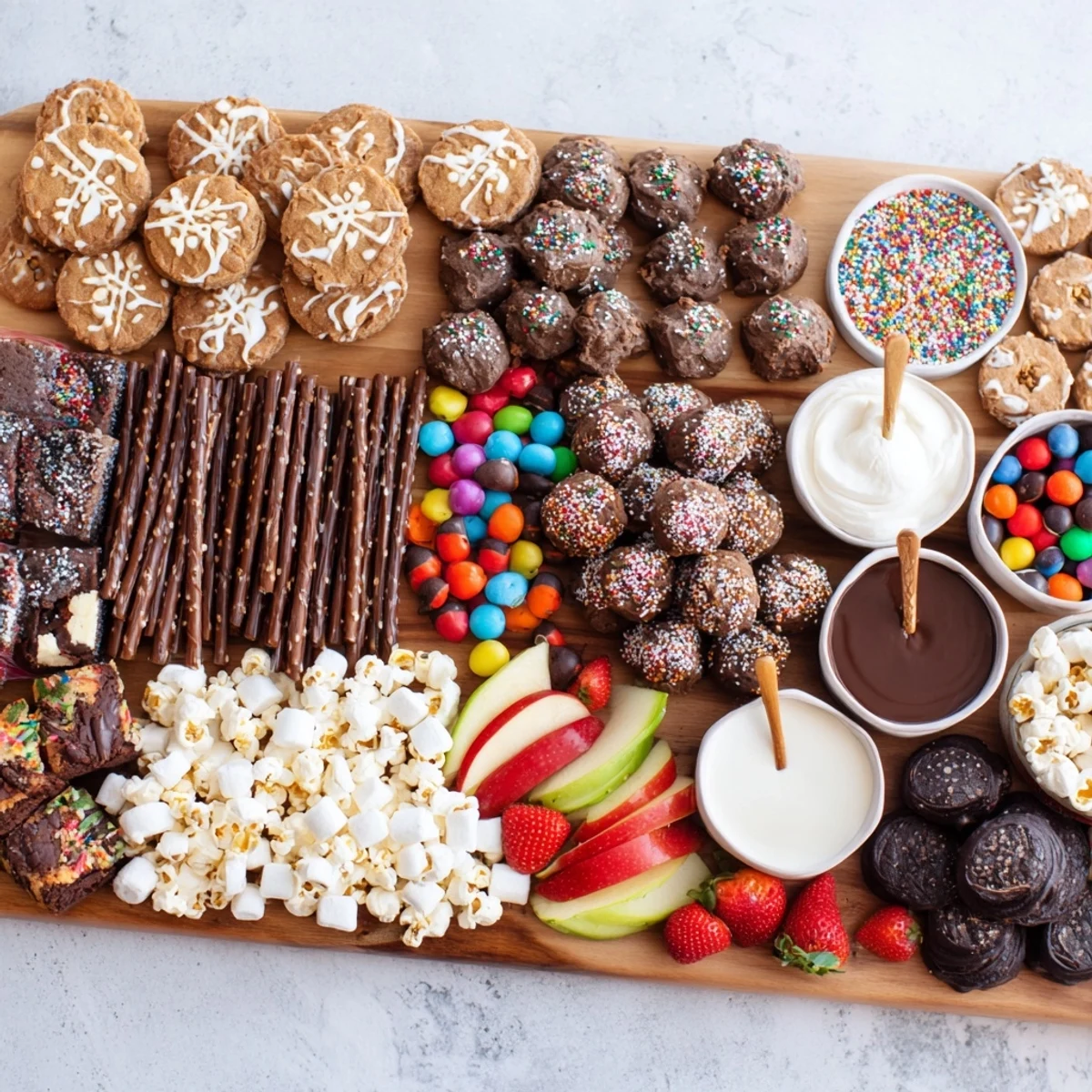 A colorful dessert board with themed snacks perfect for festive gatherings.  