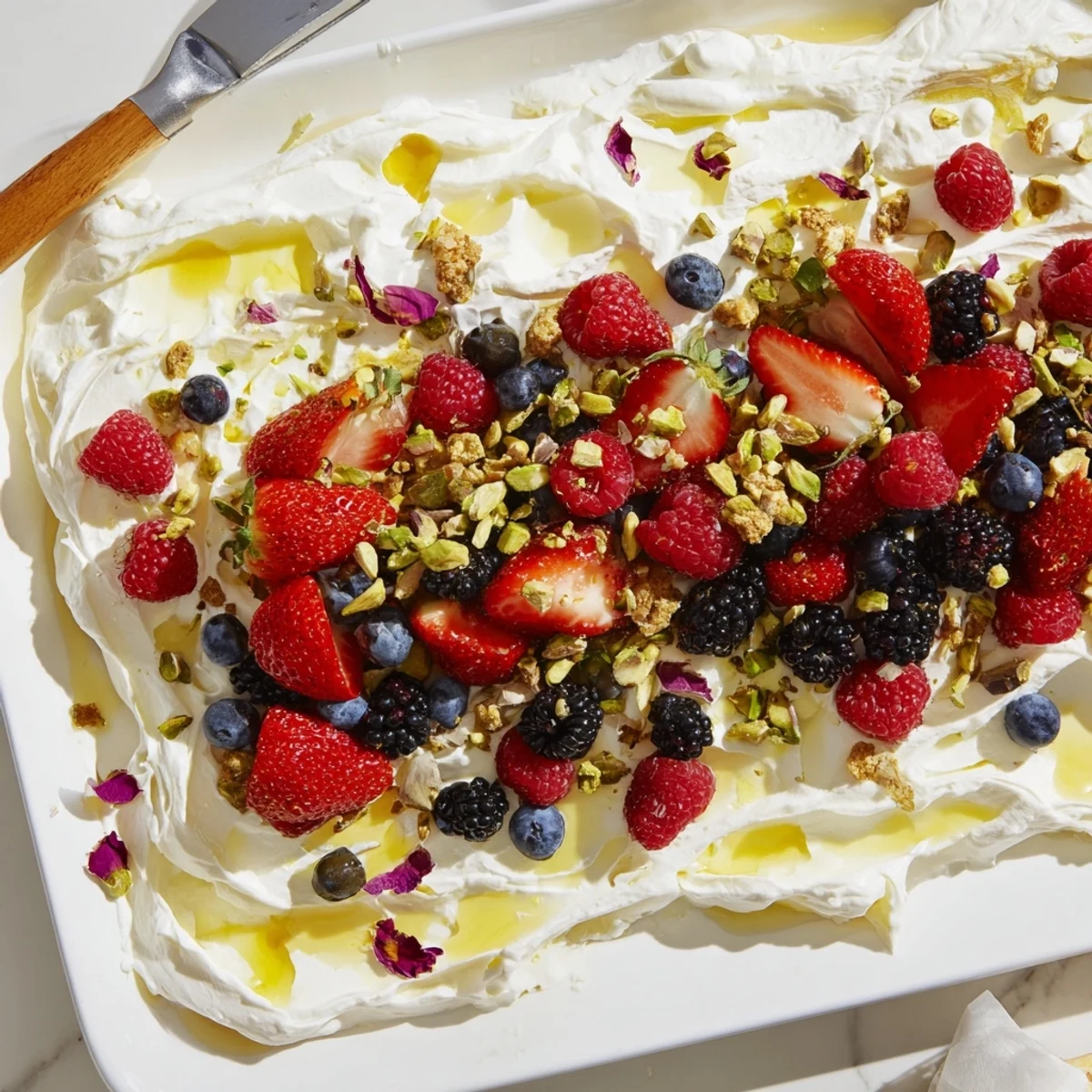 Delicious butter board dessert featuring whipped cream cheese and fresh berries.  
