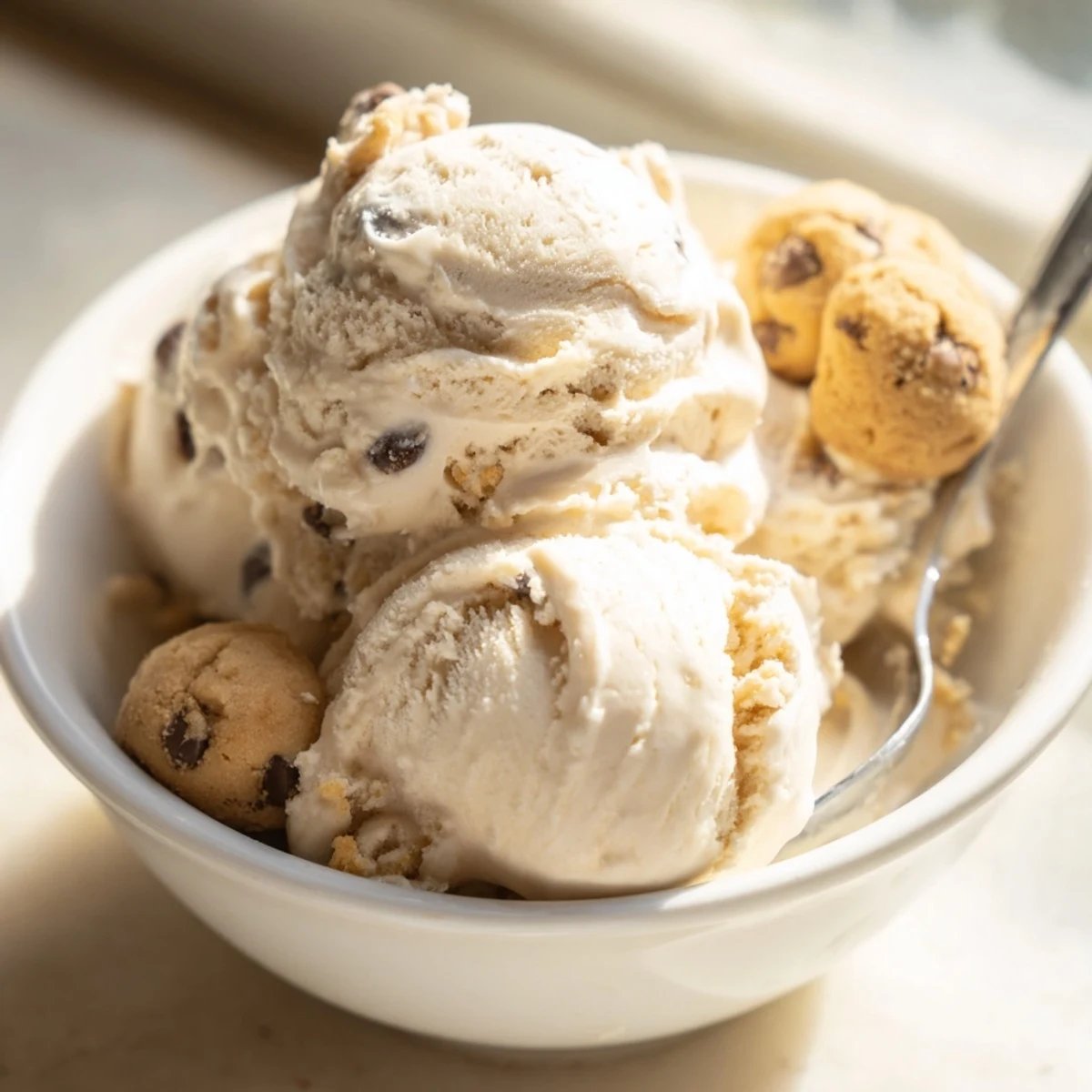 Creamy cottage cheese ice cream with chewy cookie dough chunks and a drizzle of honey.  