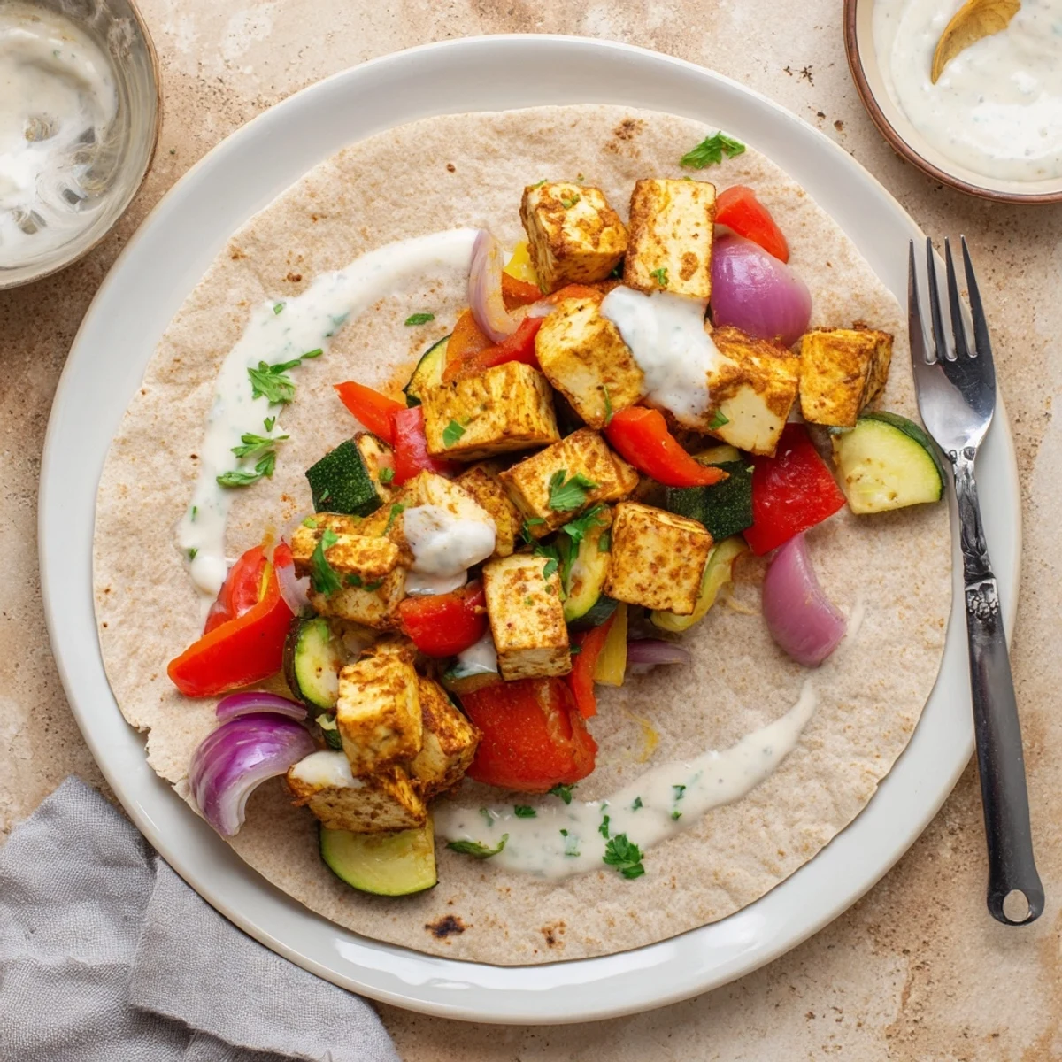 Vibrant Vegan Viral Recipe re-make with roasted tofu and fresh veggies in pita.  