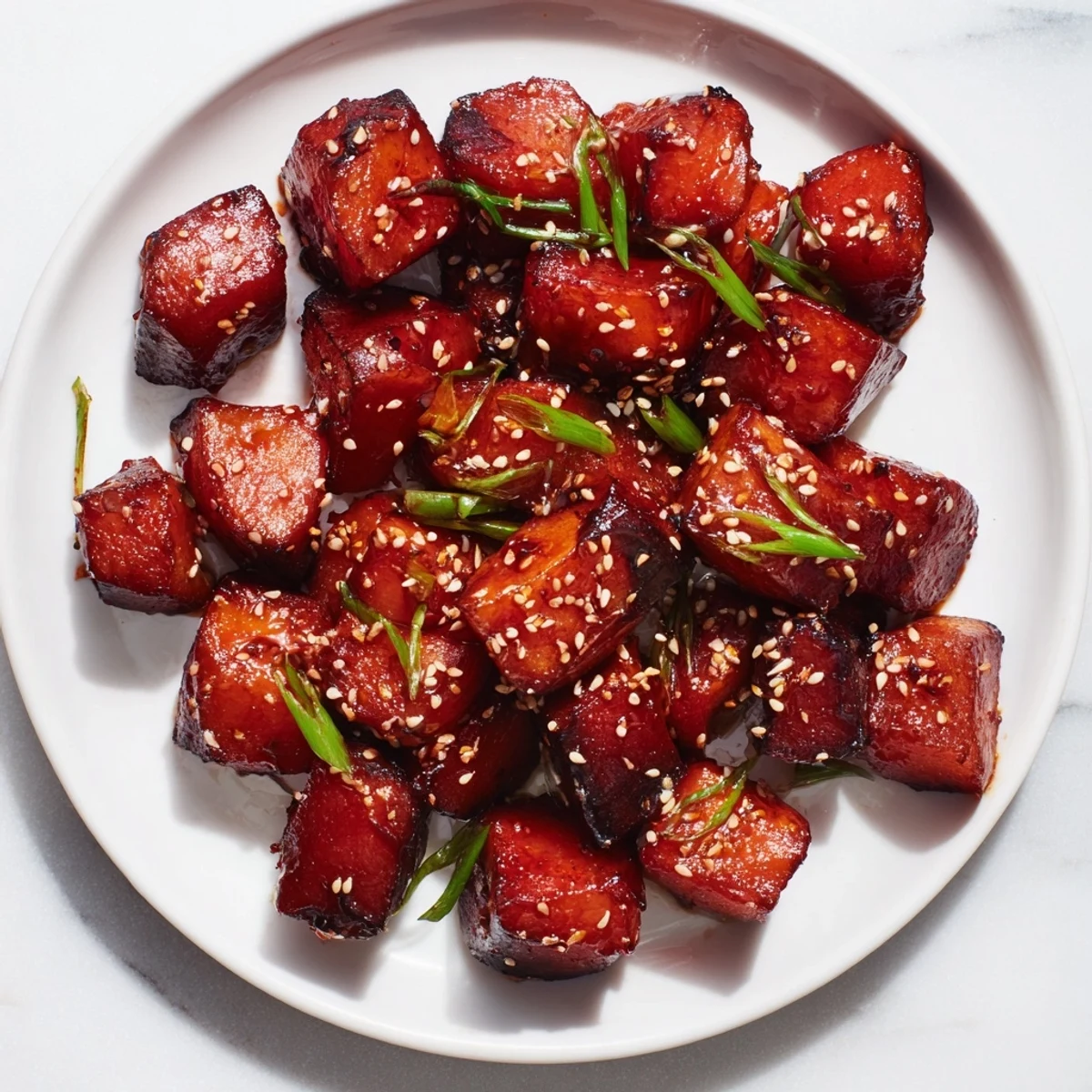 Golden, caramelized Miso Roasted Winter Vegetables, served warm with toasted sesame seeds and crunchy green onions.