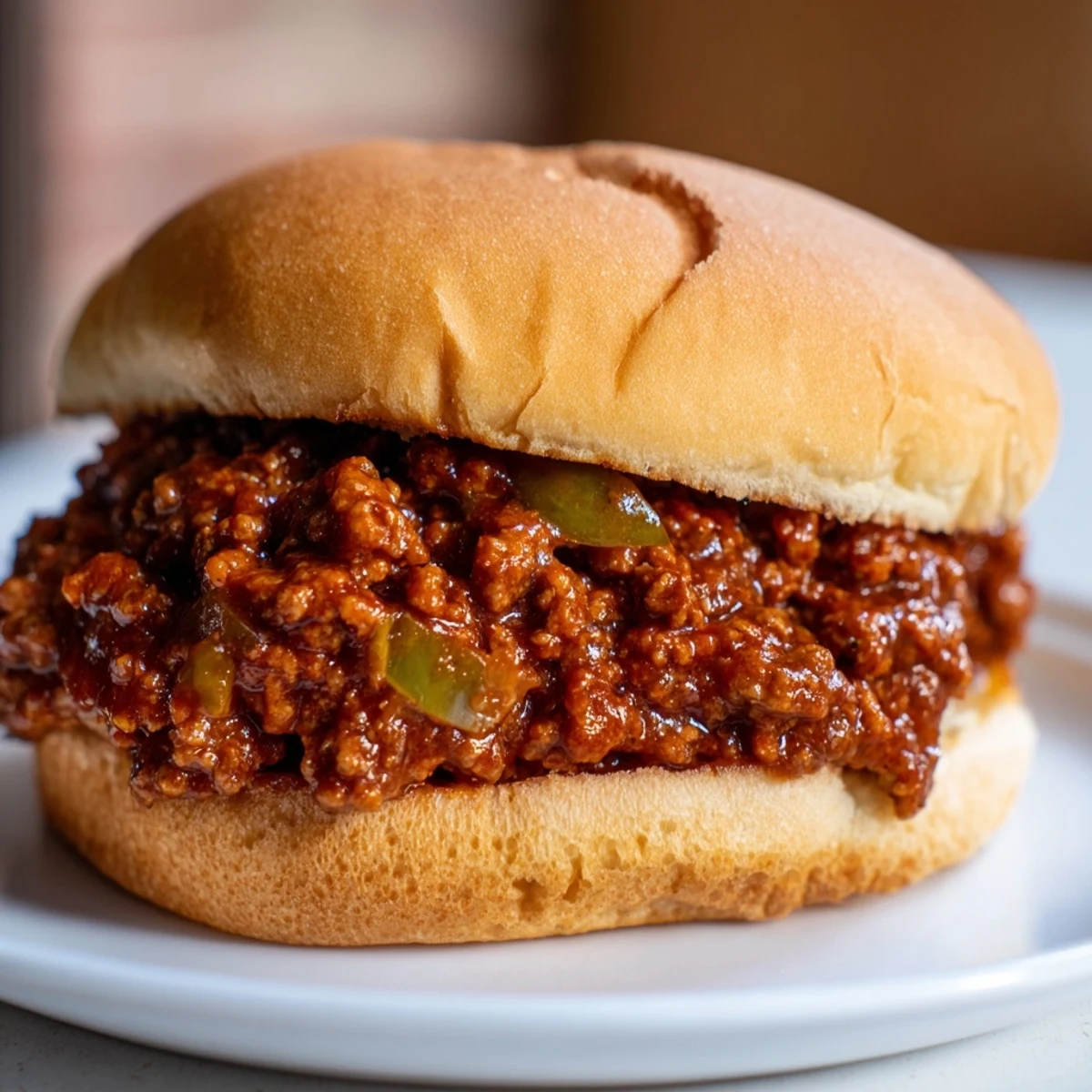 These hearty Sloppy Joes, brimming with savory beef and a tangy sauce, sit ready to eat.
