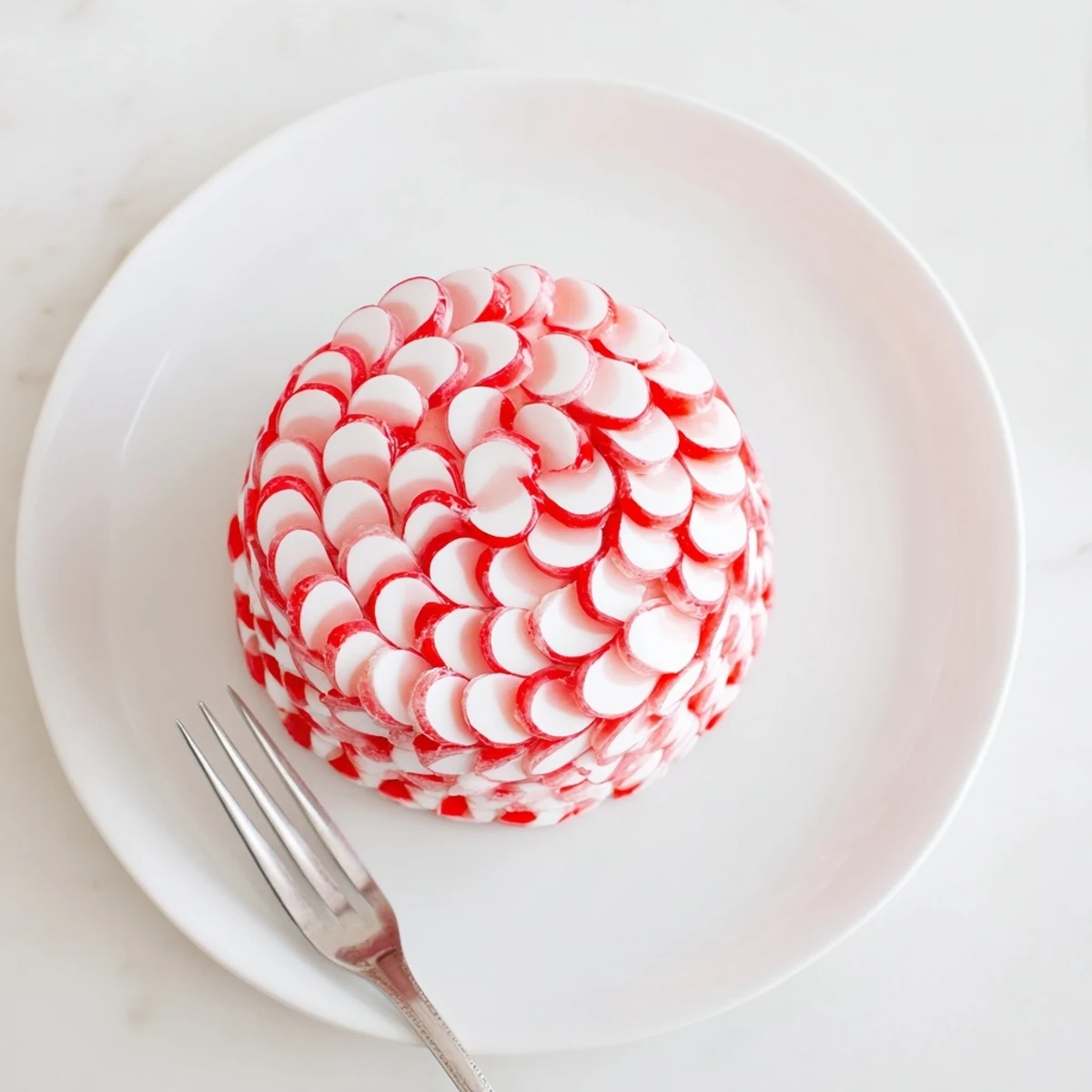 Melted bright red peppermint candies forming a beautiful no-bake peppermint candy bowl ready for treats.