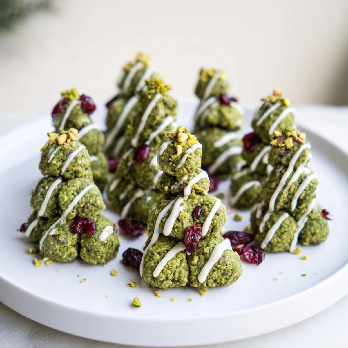 Delicious and healthy Matcha Pistachio Christmas Tree Energy Bites perfect, festive no-bake snack for the holidays.