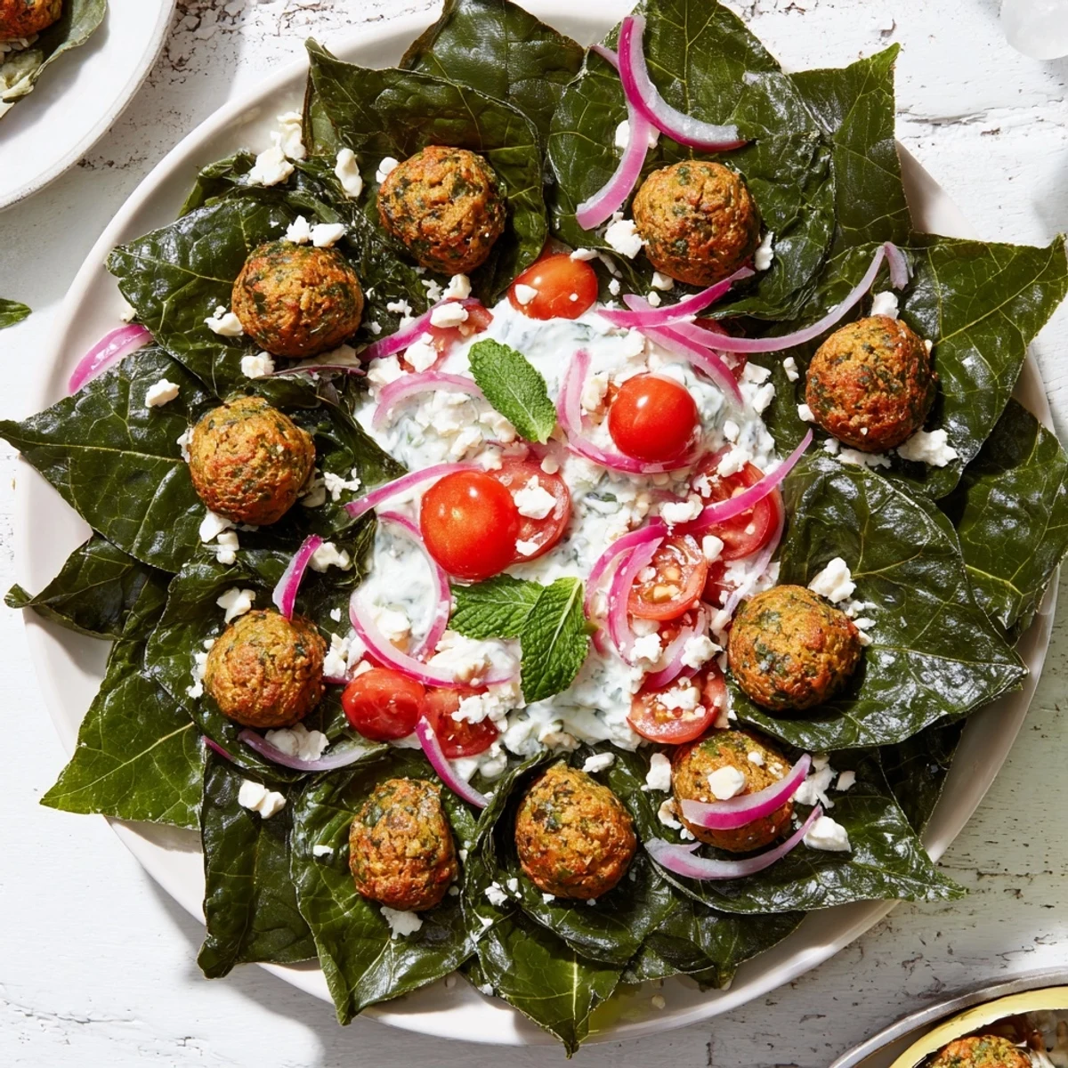 The aromatic Festive Falafel & Tzatziki Christmas Wreath Wrap features a medley of delicious, fresh ingredients.