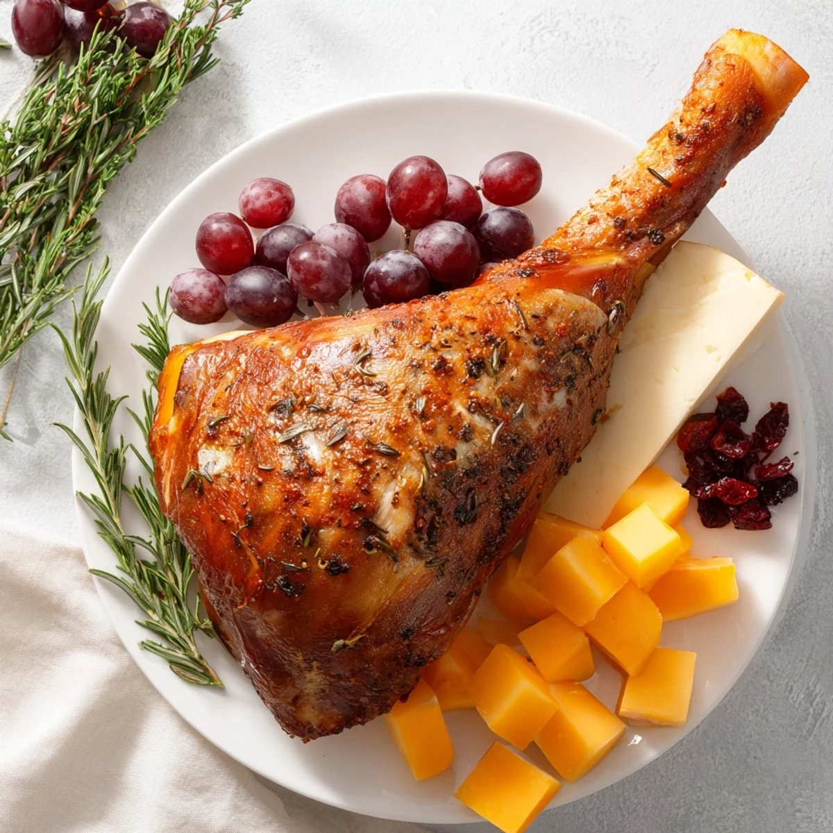 Thanksgiving Turkey Legs Charcuterie: A beautiful display with roasted turkey legs and festive charcuterie components.