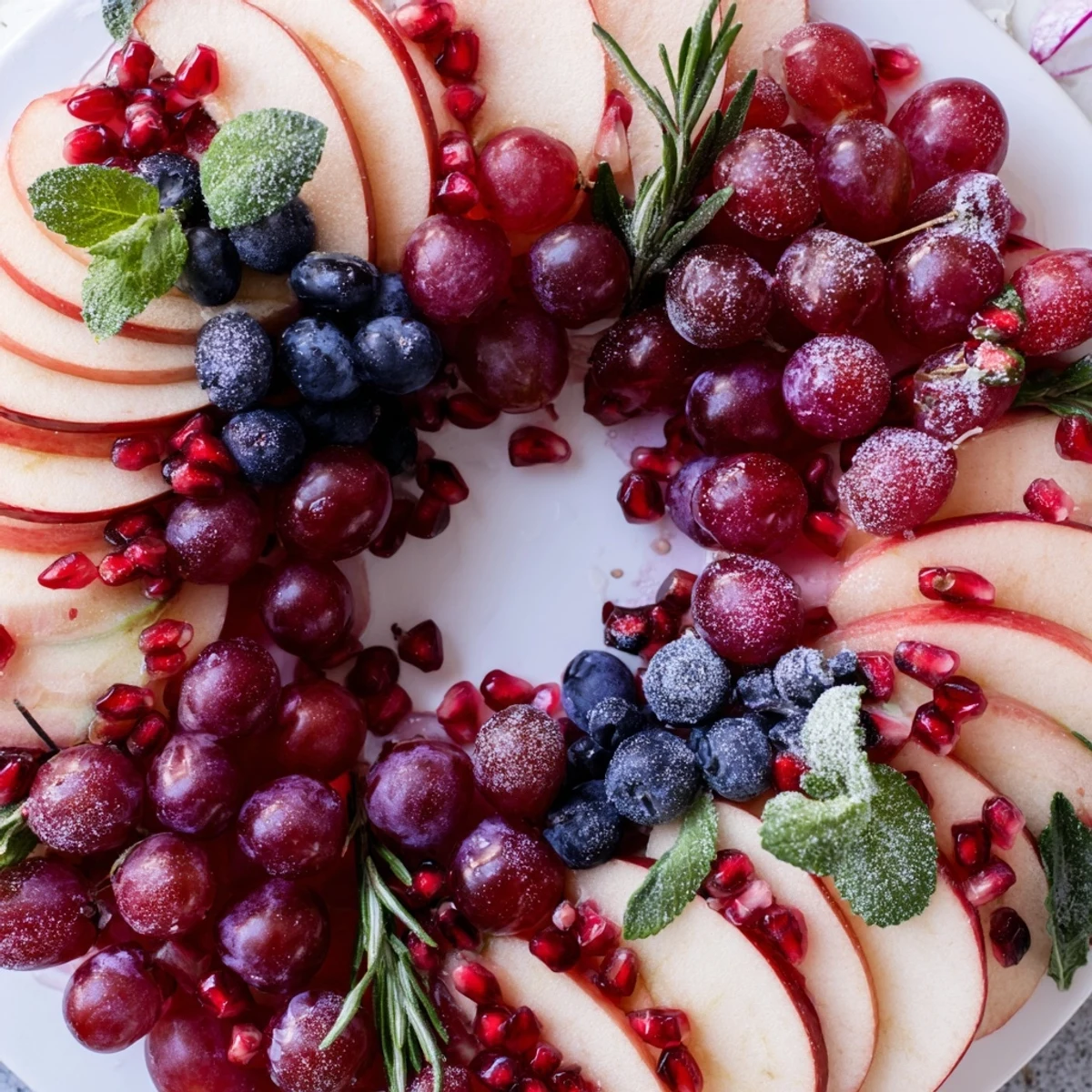 Beautifully arranged winter berry wreath fruit board with inviting berries, perfect for a healthy celebration.