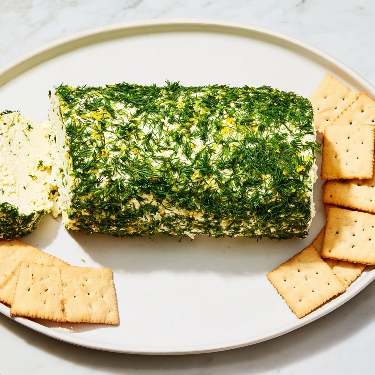 This cheese log appetizer, coated in fresh herbs, offers a visually appealing and delicious spread.