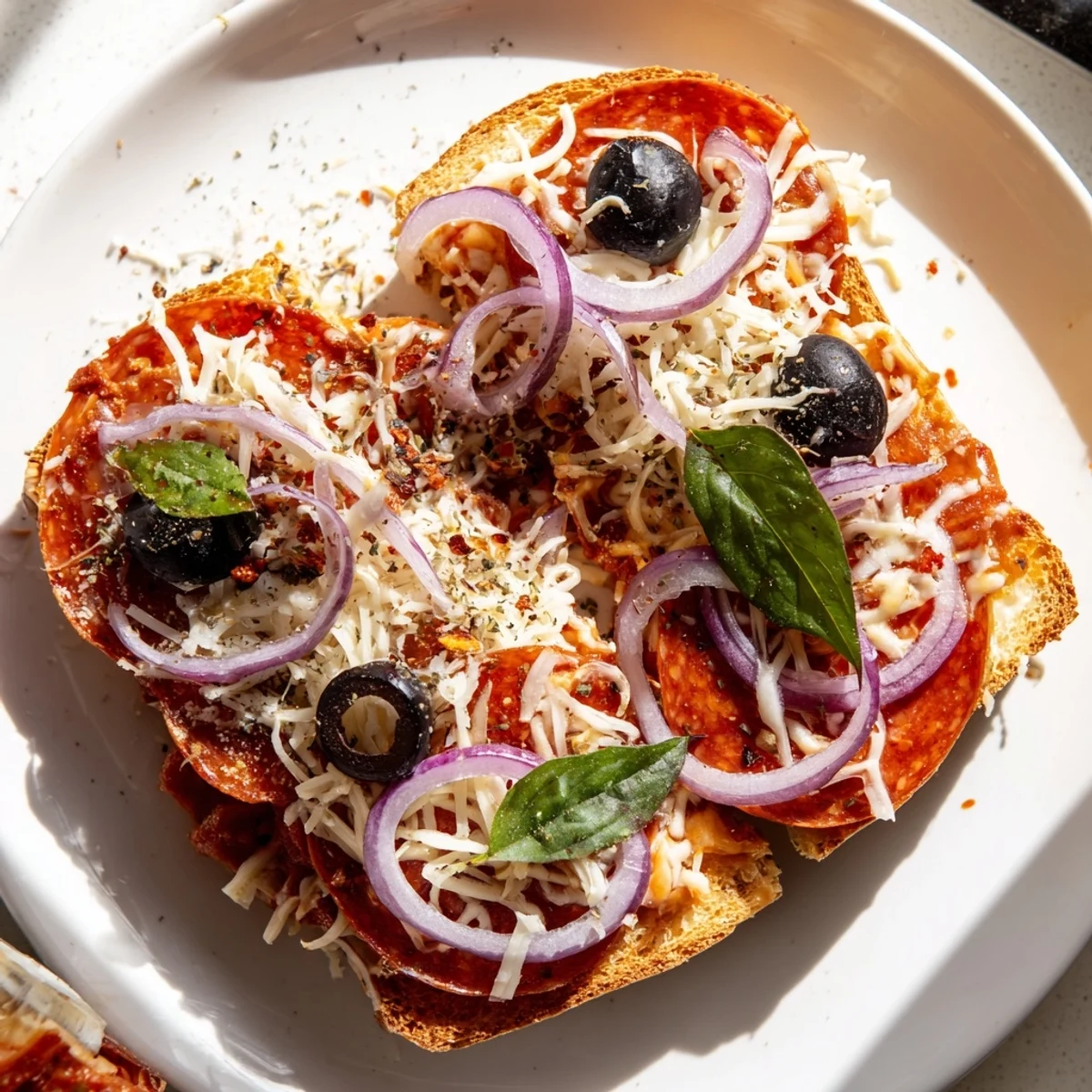Golden, bubbly Pizza Toast 2.0 with melting mozzarella, perfect for a quick and satisfying snack.