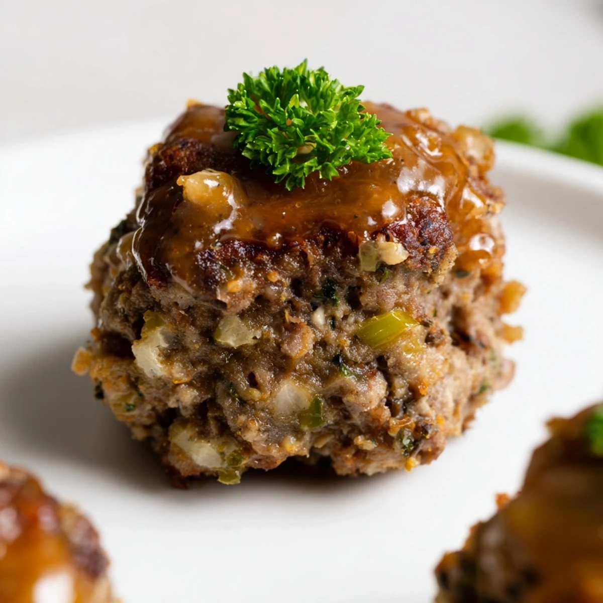 Warm, savory mini meatloaf bites glistening with maple-mustard glaze, perfect for any meal.