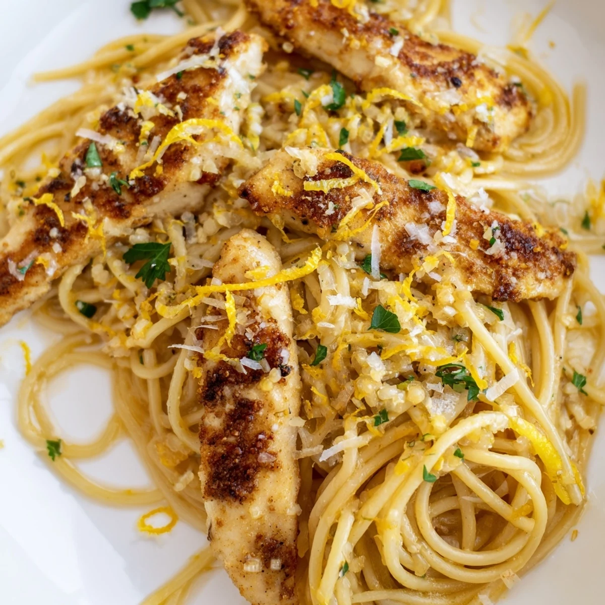 Freshly grated Parmesan and lemon juice enrich this easy weeknight Brown Butter Lemon Chicken Pasta, served with extra lemon wedges.