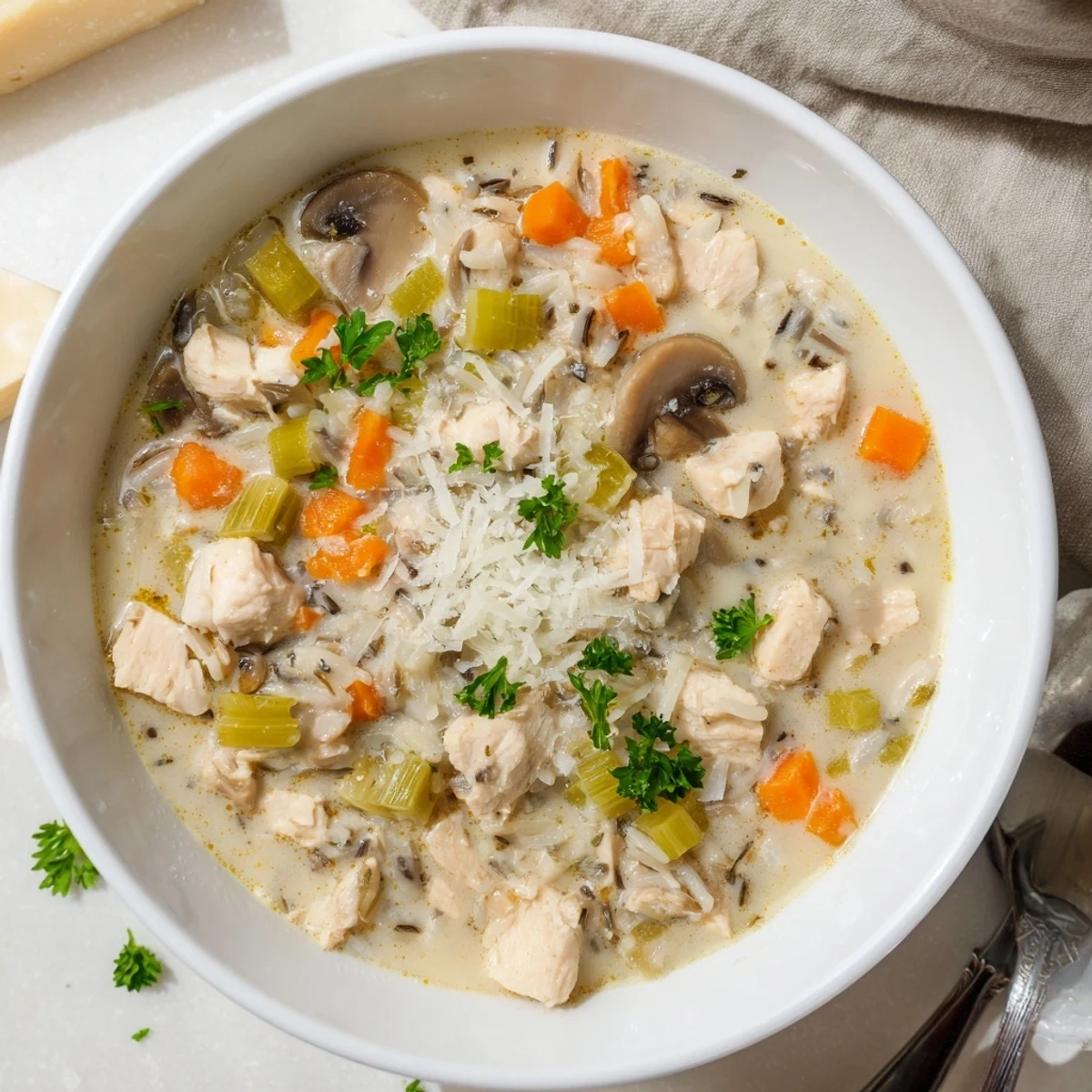 Parmesan Mushroom Chicken Wild Rice Soup