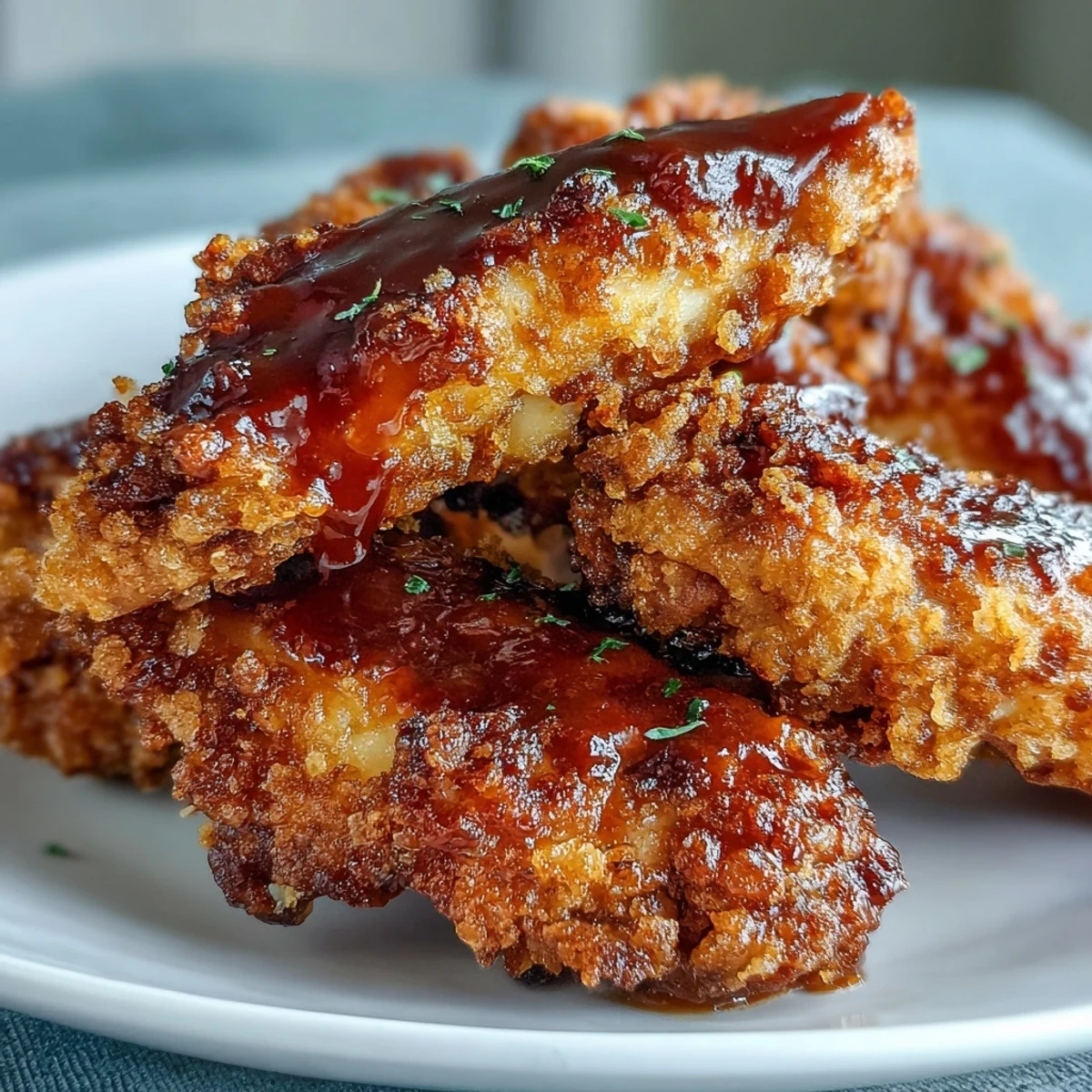 Freshly fried chicken wings with smoky BBQ sauce, garnished with chopped scallions on a rustic wooden serving platter.