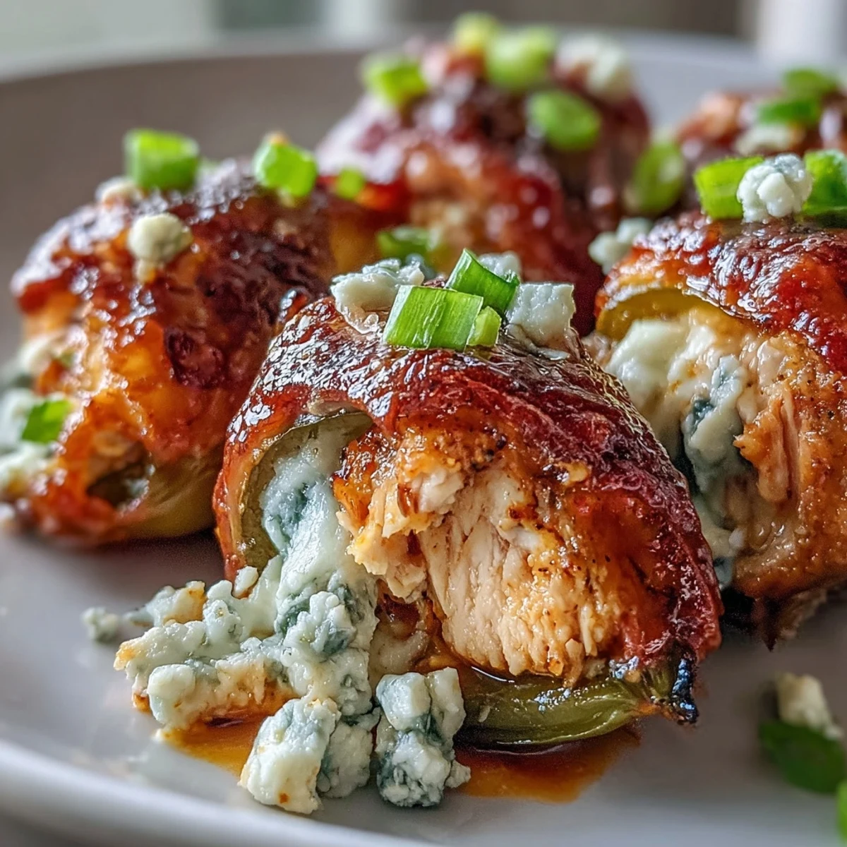 Tender Buffalo Wing Poppers garnished with fresh chives, ready to serve warm as an appetizer.