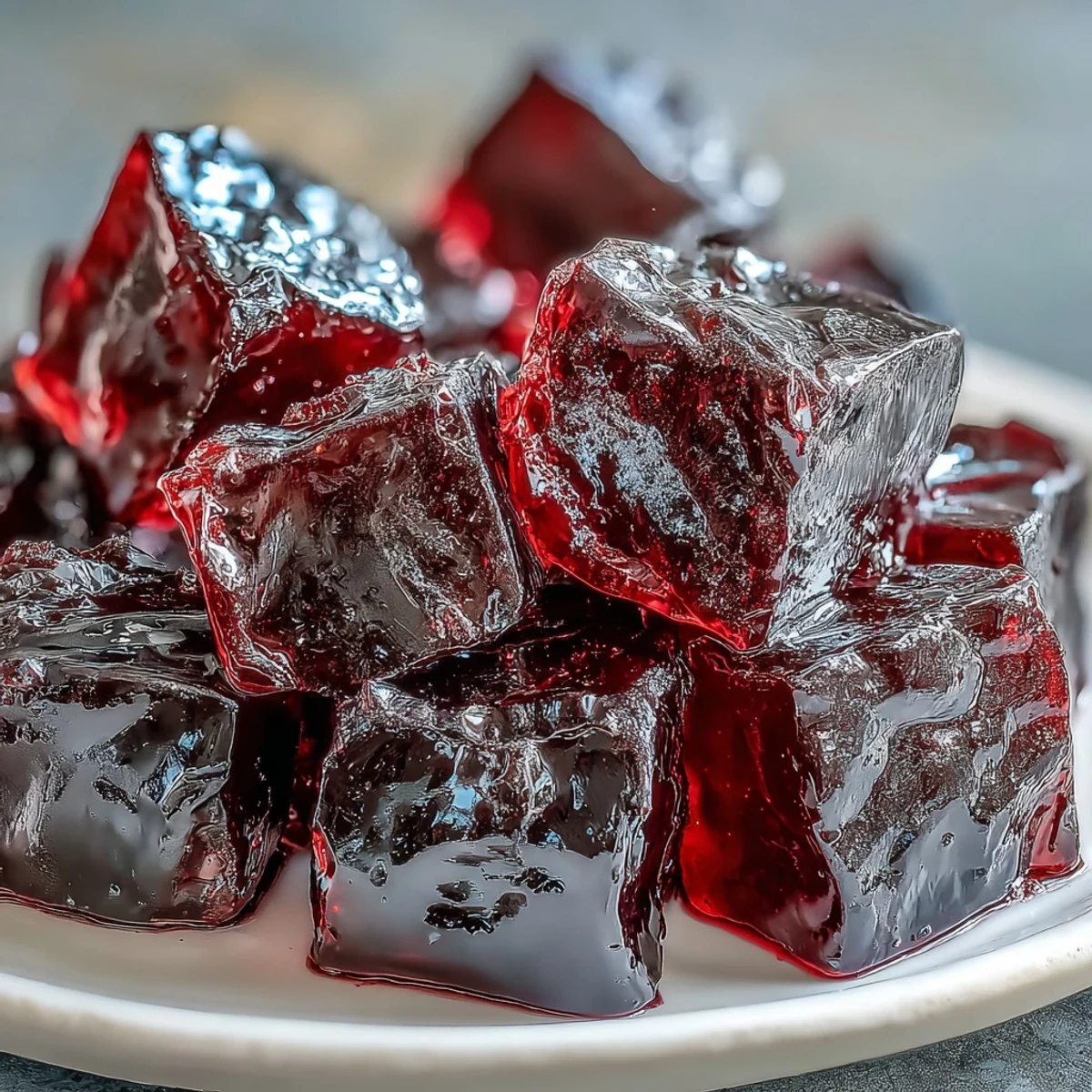 A batch of chewy black currant and licorice candies, their deep purple hue glistening with a light dusting of powdered sugar.  
