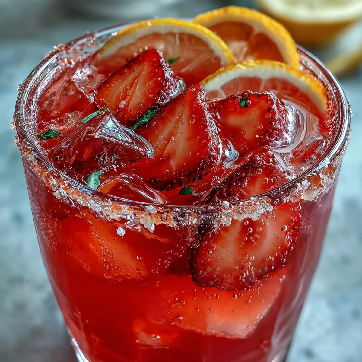 Light and festive strawberry lemonade mocktail with fresh fruit, sparkling water, and a hint of sweetness, ideal for warm-weather entertaining.