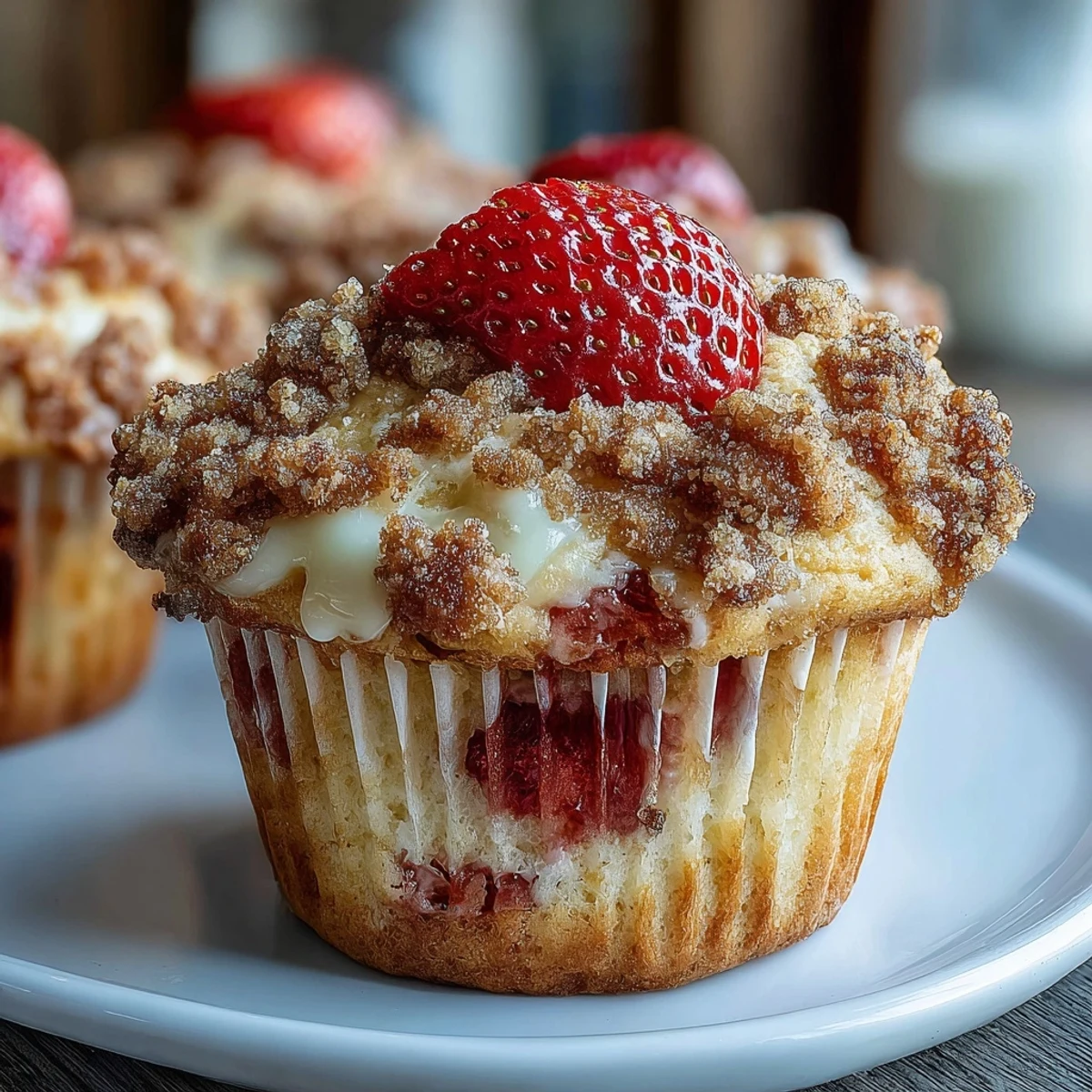 Fresh strawberry sourdough muffins topped with golden buttery crumb, perfect for a sweet breakfast treat.