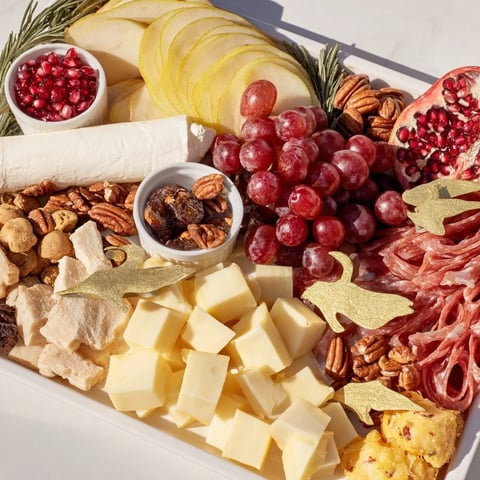 Twelve Days of Christmas Snack Board, bursting with festive fruits, cheeses, and inviting treats.