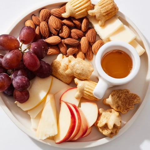 Golden almonds and acorn cheese cutouts create an elegant The Gilded Acorn charcuterie board for guests.