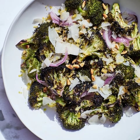 A flavorful Charred Broccoli Salad with smoky edges, drizzled in zesty lemon dressing.