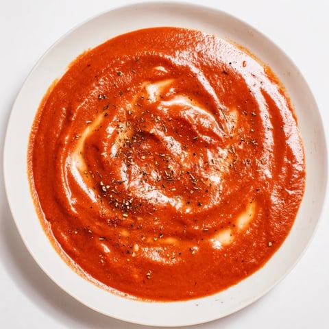 Instant creamy marinara sauce, a vibrant red, simmering gently in a saucepan with melted butter.