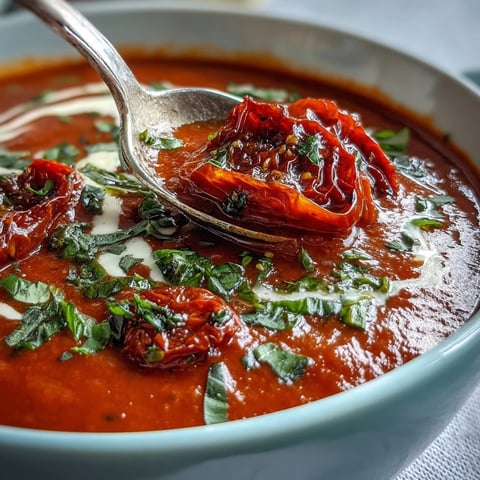 Freshly roasted tomatoes and sweet onions blended into velvety Roasted Tomato Basil Soup, garnished with cream and basil.