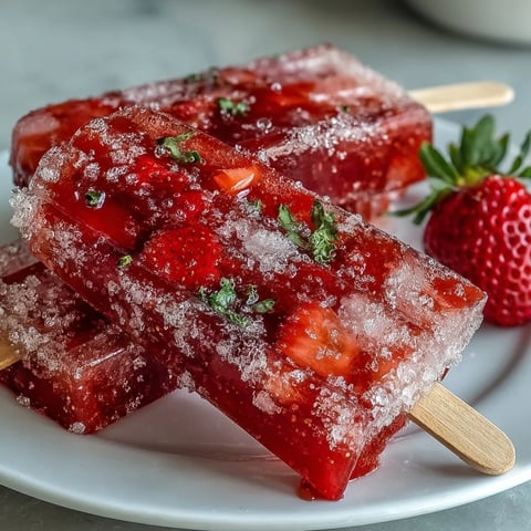 Galentines Strawberry Mimosa Popsicles in popsicle molds with fresh strawberry slices and sparkling wine bubbles.
