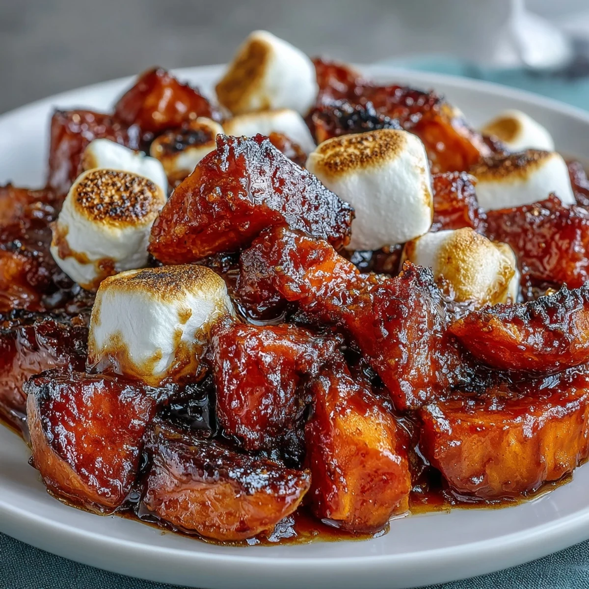 Classic candied yams with marshmallows and vanilla, baked to golden perfection in a buttery brown sugar glaze.  