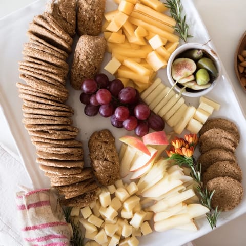 A beautiful Golden Wheat Bundle Board, overflowing with vibrant fruits and assorted cheeses for sharing.