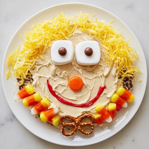 This festive Scarecrow Candy Platter displays candy corn and a red licorice smile sure to delight everyone.