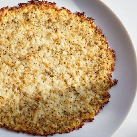 A freshly baked cauliflower pizza crust with crispy edges, perfect for a gluten-free dinner.