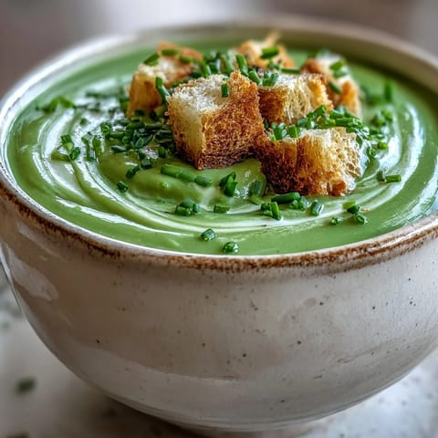 A bowl of creamy Cream of Broccoli Soup garnished with fresh chives and croutons, served hot.