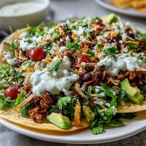 Healthy Easy Taco Salad Bowls with Greek Yogurt Ranch featuring seasoned turkey, crisp romaine, black beans, and creamy dressing in colorful layered presentation.