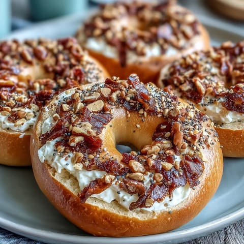 High-Protein Greek Yogurt Bagels with Everything Seasoning: soft, chewy, protein-packed bagels topped with savory everything seasoning, baked golden brown.