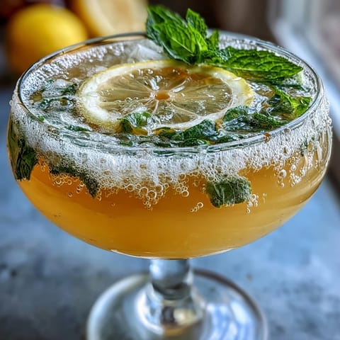 1. A glass jar of sparkling fermented lemonade with fresh mint and lemon slices, naturally fizzy and tangy with a golden honey hue.