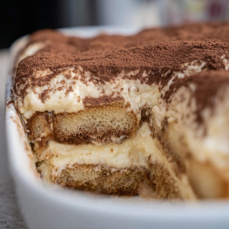 Making homemade classic tiramisu; ladyfingers dipped in espresso, preparing beautiful layers.
