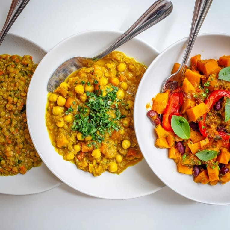 Colorful Thai Red Lentil Curry bursting with spices and garnished with fresh basil.