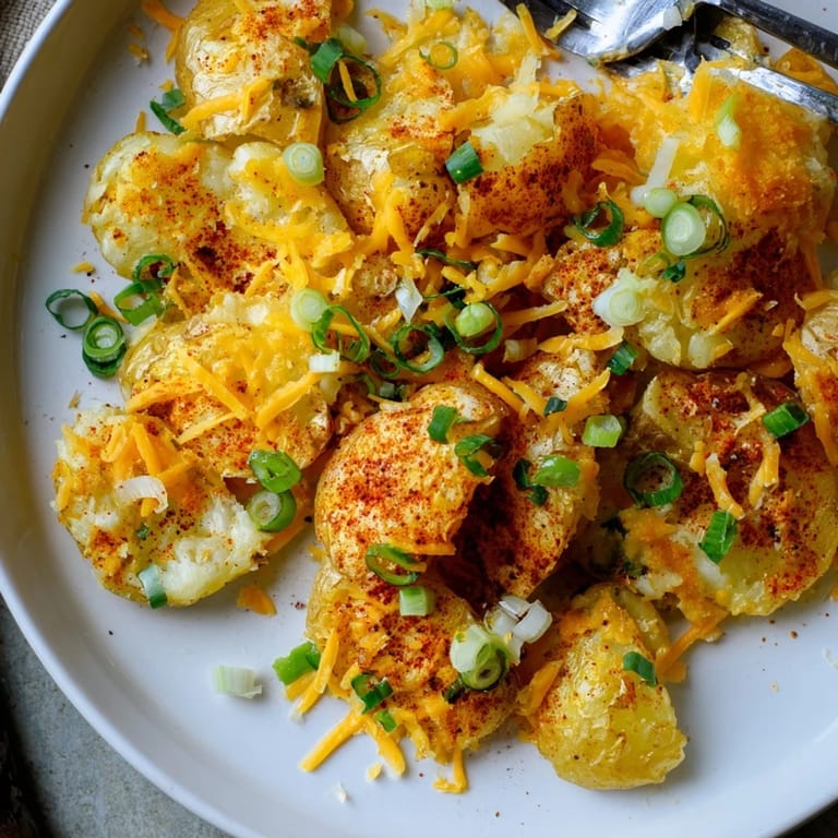 Savory smashed green onion potato bombs, crispy and cheesy, ideal for family gatherings.