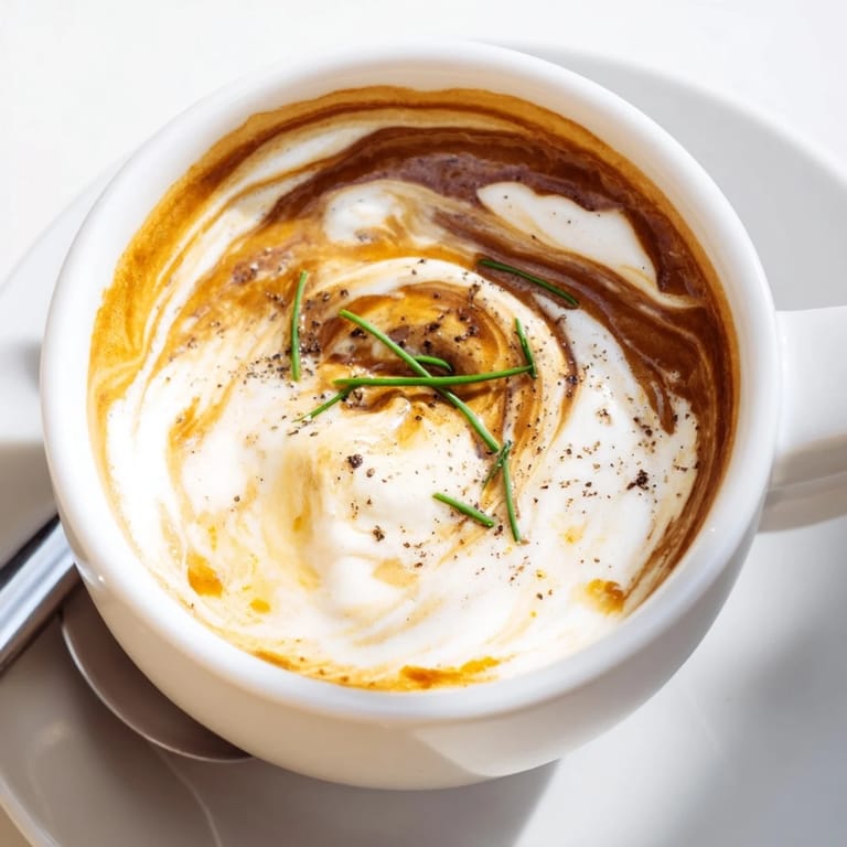 A unique Onion Latte featuring caramelized onions and frothy milk for bold flavor.  