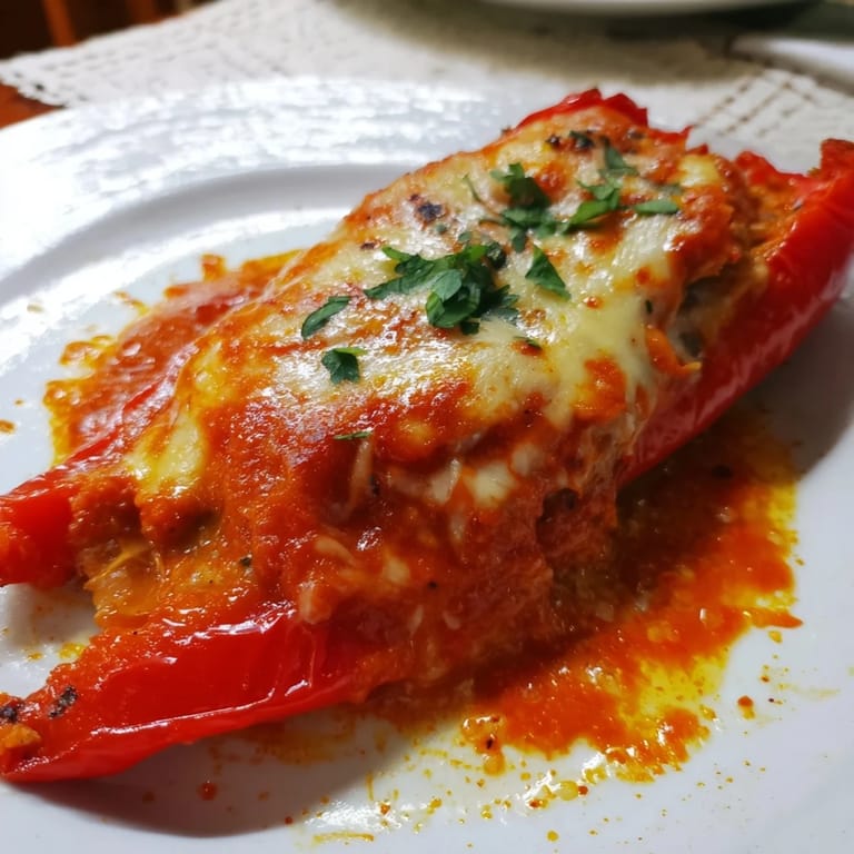 Baked golden Sloppy Joe stuffed bell peppers, a delicious and easy American comfort food dinner.