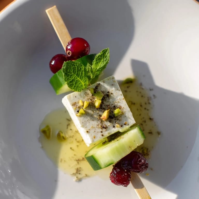 Vibrant Holiday Cranberry-Feta Skewers: each skewer holds creamy feta, juicy cranberries, and a refreshing cucumber round.