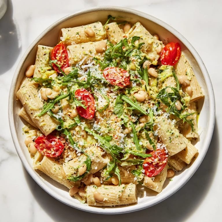 Vibrant plate of holiday Healthy Tuscan White Bean & Kale Christmas Pasta, highlighting the kale and creamy beans.