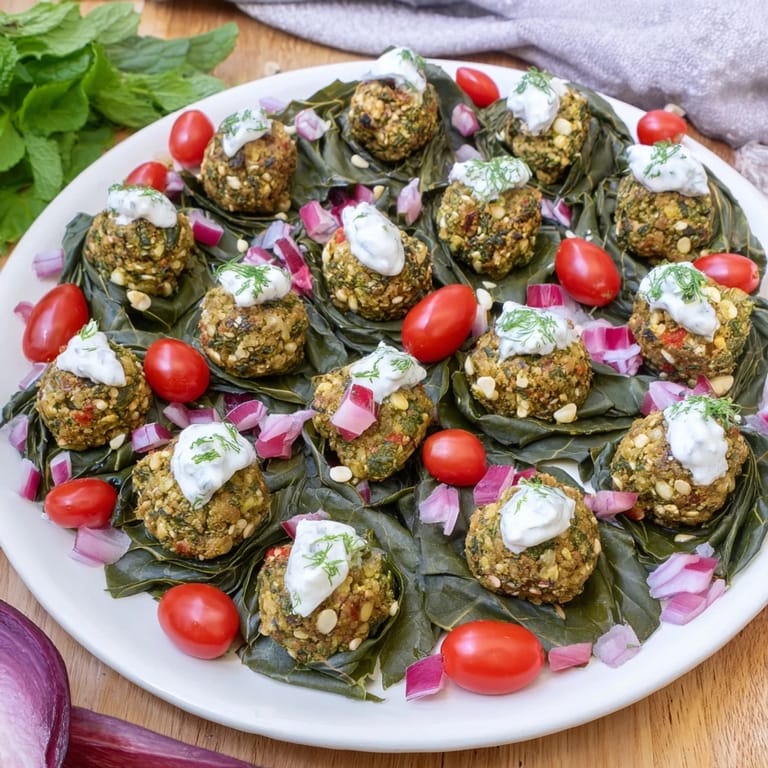 A beautiful, colorful image of a completed Festive Falafel Christmas Wreath, perfect for a holiday meal.