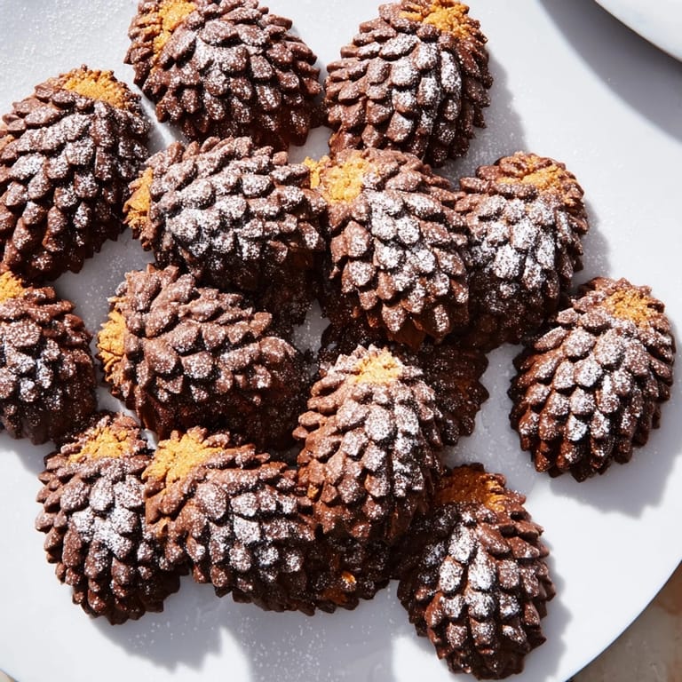 Warm, golden Pinecone Shaped Peanut Butter Cookies arranged beautifully on a baking sheet, ready to serve.