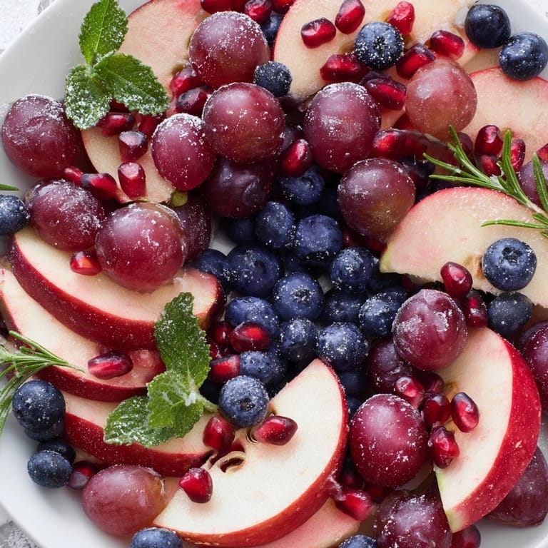 This gorgeous winter berry wreath fruit board features jewel-toned fruits arranged as a festive centerpiece.
